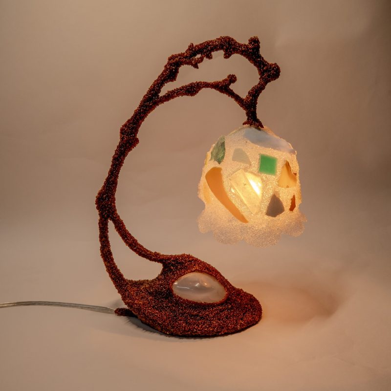 Table Lamp lit, inspired by Art Nouveau and Tiffany lamps