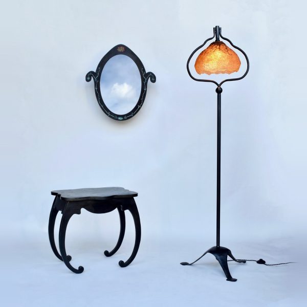 Pietra Plastica collection by Coline Le Quenven: table, mirror and Peloria floor lamp